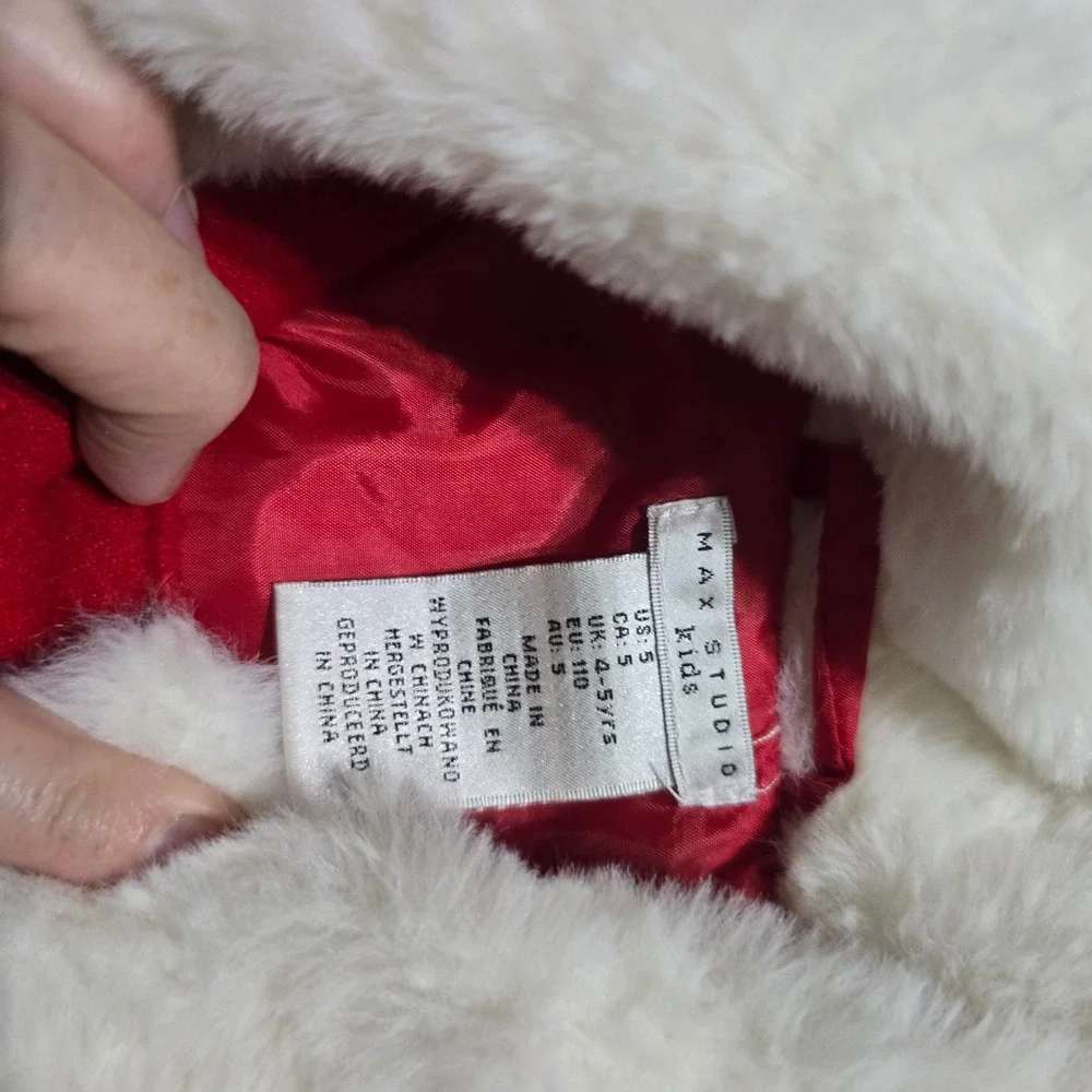 Max Studio Kids Coat 5 Red Faux Fur Collar Double Breasted Peplum Jacket